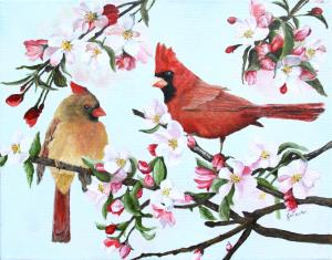Cardinals and Apple Blossoms